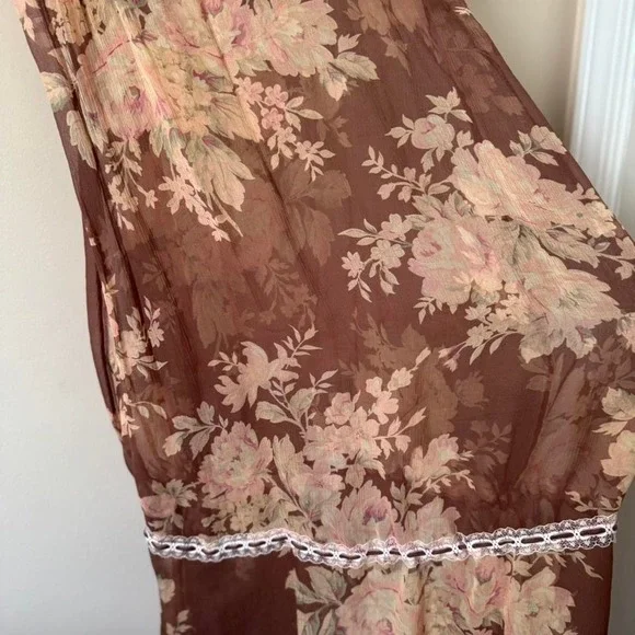 Vintage 2003 Victoria's Secret Floral 100% Silk Slip Brown Pink White Y2K - Picture 3 of 8